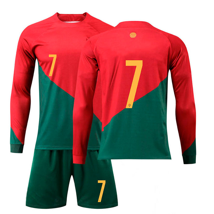 Fan Kitbag Portugal Style Kids Soccer Kit Jersey Youth Sizes (Green/Red Home LS)